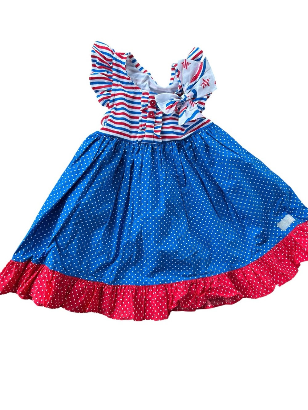 Girls’ Patriotic 4th of July Dress Flutter Polka Dot With Bow 6/7 NWOT